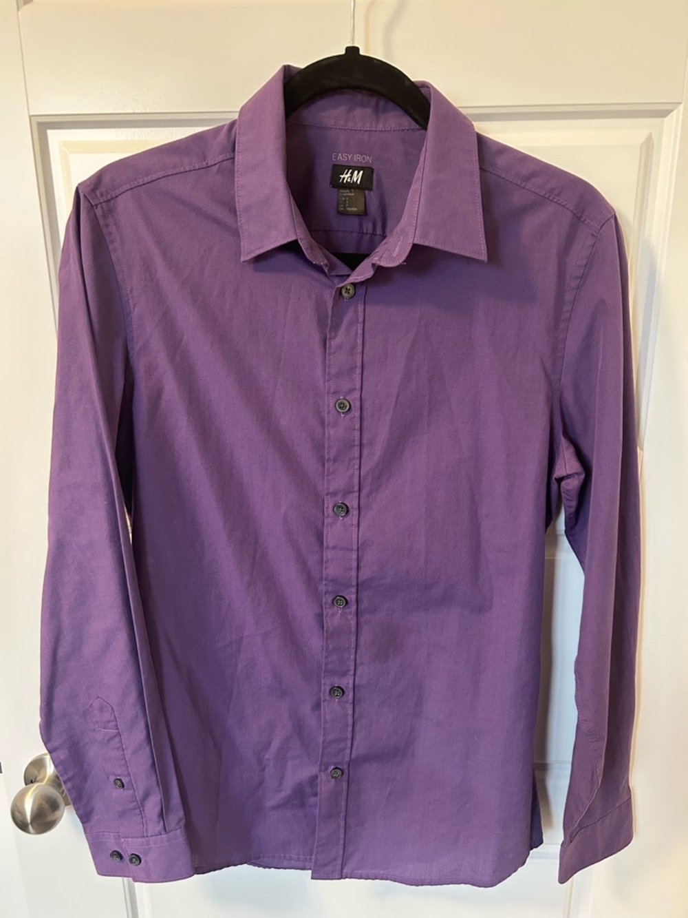 H&M Men's Purple Long-Sleeve Dress Shirt - Point Collar